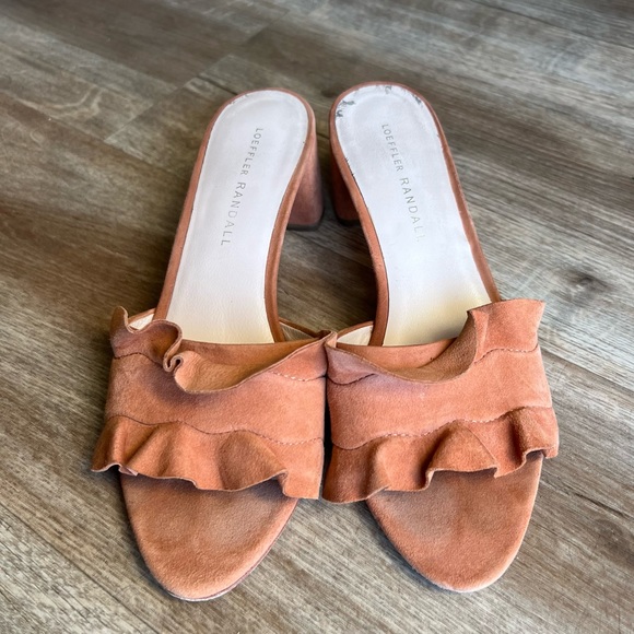 Loeffler Randall Vera Ruffled Suede Block Sandals Heels - Picture 6 of 11